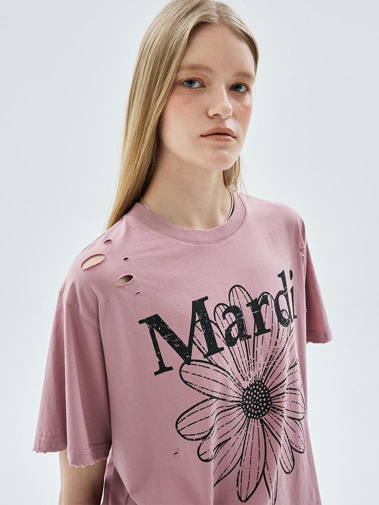 [mardimercredi] Flower Mardi Cracked Destroyed T-Shirt