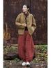 Women's Winter Ramie Quilted Diamond Pattern Cotton Coat with Frog Buttons - Bohemian Style