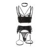 Fun Underwear Sexy Black Women's Hollow Mesh Lacquer Leather Connection Buckle Underwear Fun Set