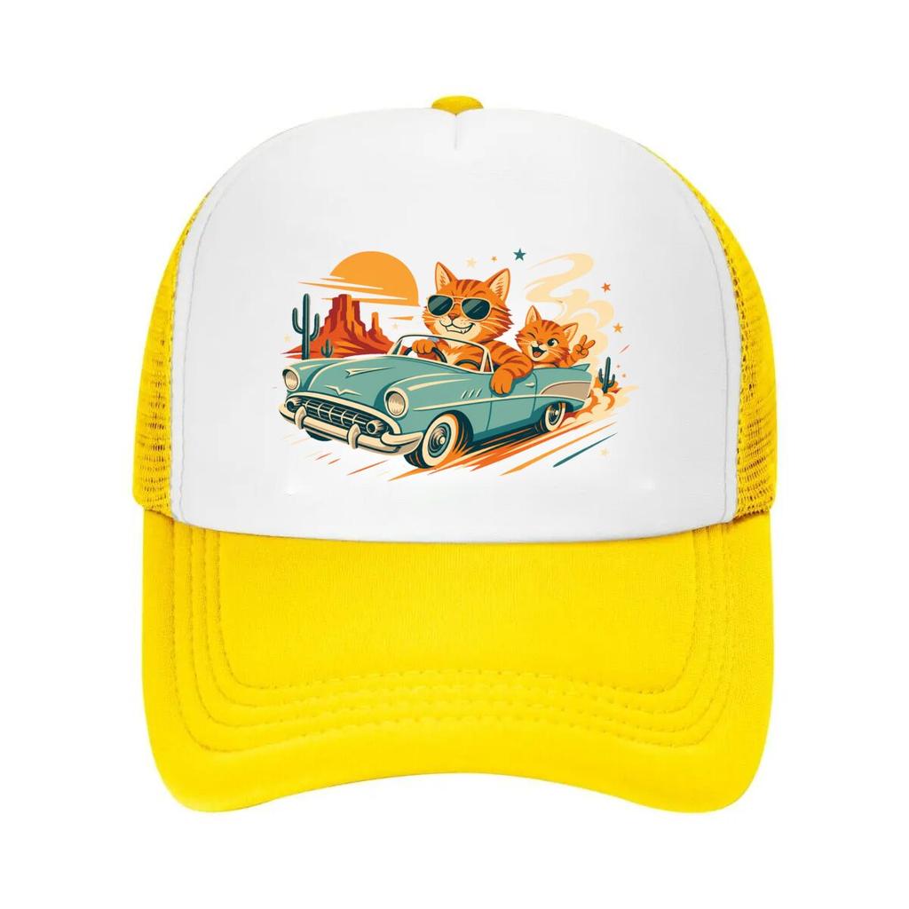 Rebel Ginger Cat Road Trip Mesh Baseball Cap Casual Hat Outdoor  For Womens Unisex FeUnisex