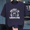 Unisexs Music Is My Medicine Print Tshirt Summer Casual Short Sleeve Graphic Tee