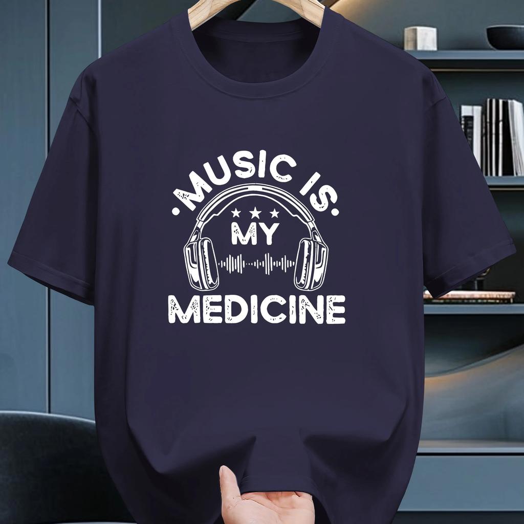 Unisexs Music Is My Medicine Print Tshirt Summer Casual Short Sleeve Graphic Tee