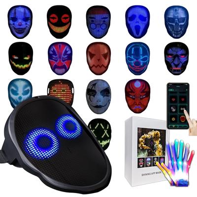 [StimuVariety] LED Mask Glove for Adults and Children, 2026 Model, APP Gesture Sensing, Rechargeable, Glows In the Dark, Ghost Transformation, Horror