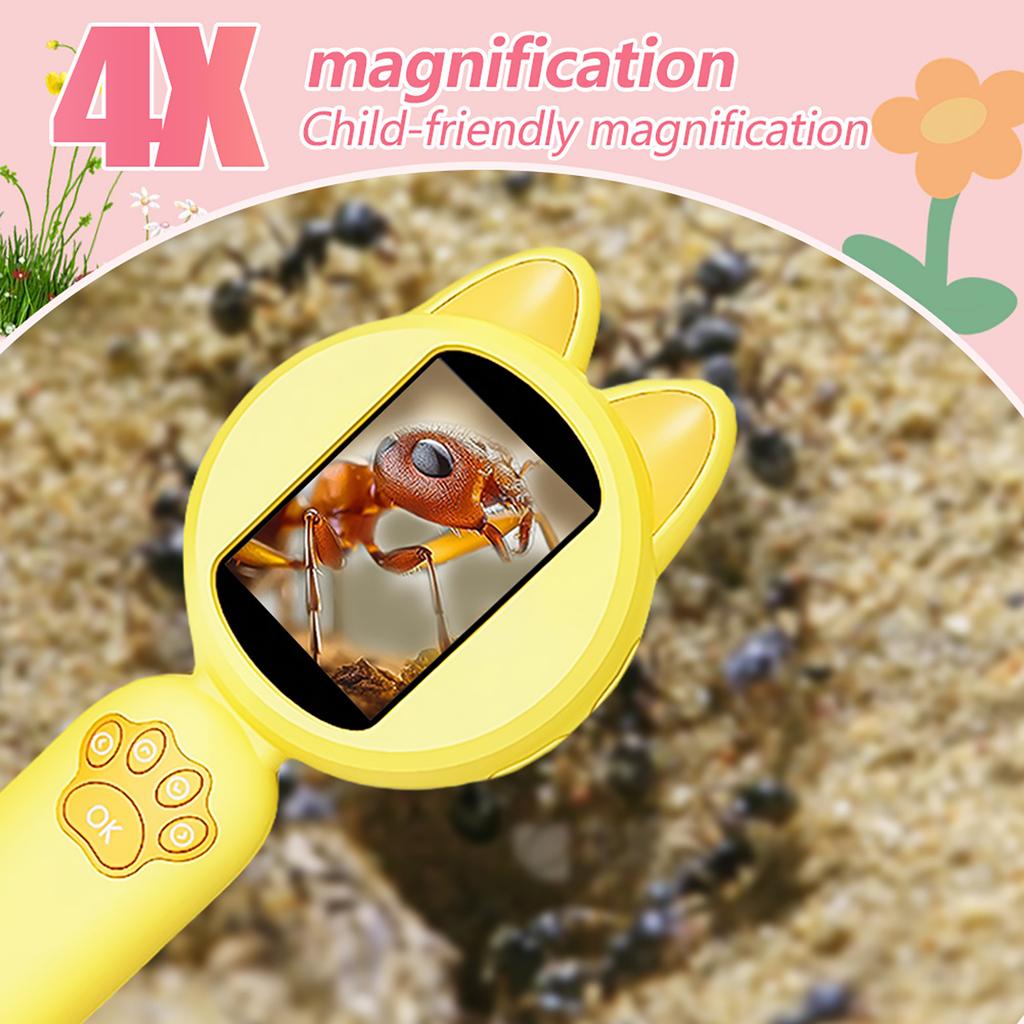 Handheld Microscope 4X with 2in Screen & 8 LED Lights Childs Magnifer Childs Mini Microscopes Xmas Birthday Gift for Boys Girls