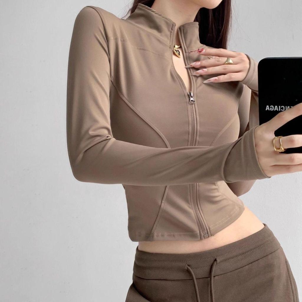 Autumn & Winter Women's Zipper Slim-Fit Yoga Top: Butt-Lifting, Body-Shaping, Sun Protection & Quick-Drying