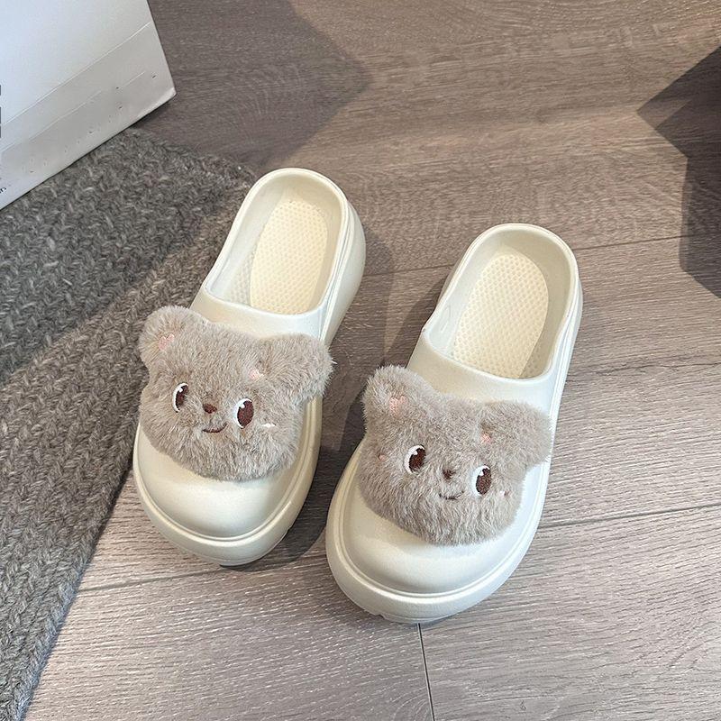 Internet Celebrity Cute Bear Girl Wind Stepping Shit Feeling Slippers 2025 Summer and Autumn New Thick Bottom Versatile Fashion Bag Head Drag