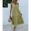 Women Solid Printed Sleeveless V Neck Casual Dress Spring Summer Fashion Daily Wear