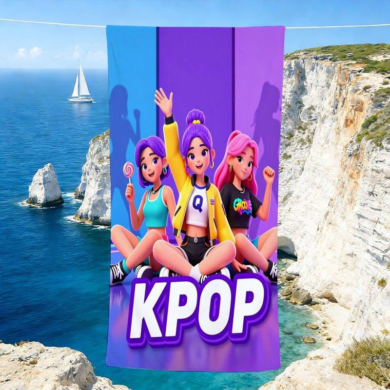Asciugamano da Spiaggia Stile Gruppo di Ragazze Cartoni Animati Kpop per Piscina Spiaggia Campeggio Crociera Essenziale per Viaggi Estivi Regalo Vacanza