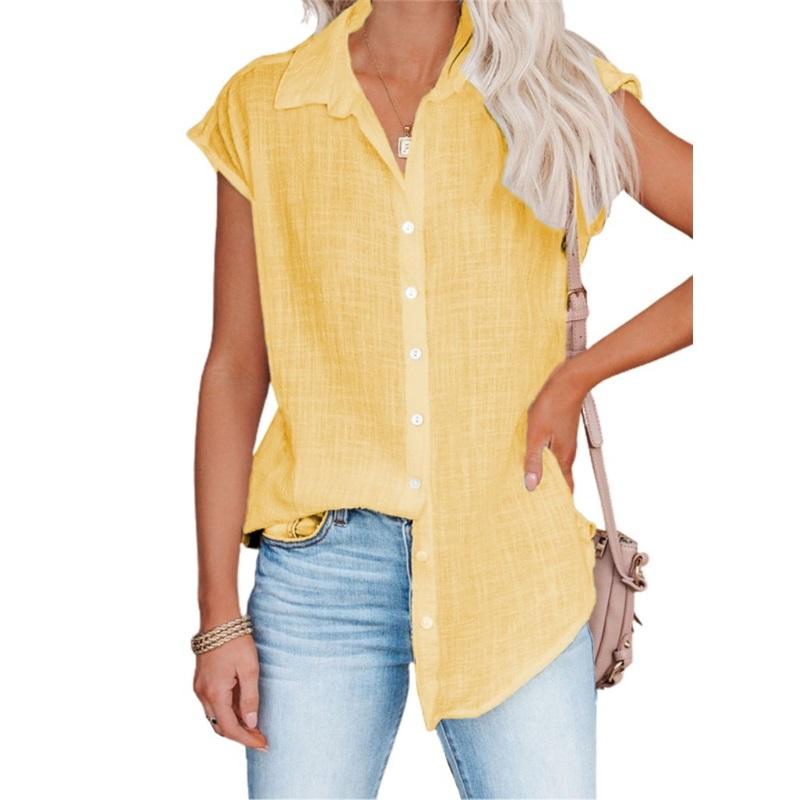 Summer Solid Color Single-breasted Lapel Shirt Sleeveless Loose Top
