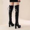Dámské boty na vysokém podpatku podzimní a zimní klasické voděodolné platformové silný podpatek plus kozačky nad koleno