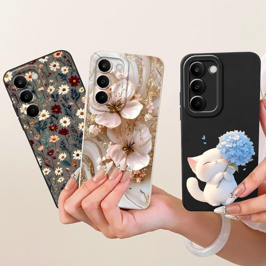 Per Realme C83 C100 Custodia per Telefono Floreale Margherita Estetica Luna Notte Modello Fiocco Funda Copertura Posteriore in Silicone Morbido Opaco Realme P4 Lite