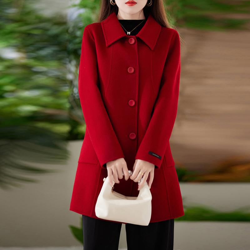 100% Wool Women Coat TIDENOVEL Autumn Wool Long Coat Handmade Pea Coat Winter Warm Wool Long Jacket Overcoat