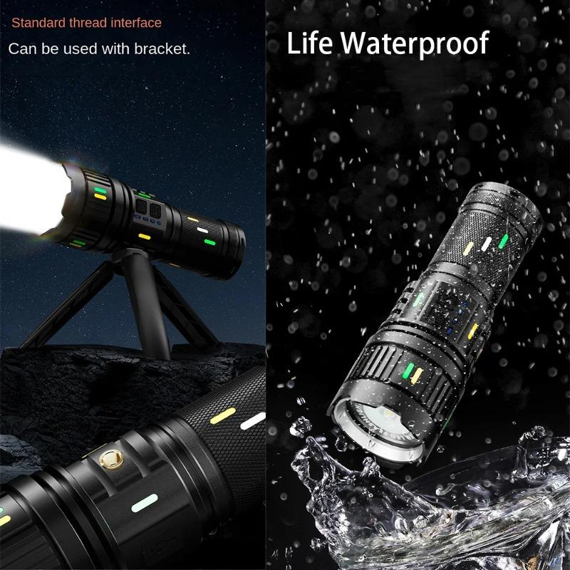 Long RangeTorch With Luminous Strip High Power LED Flashlight USB Rechargeable Powerful Lantern Strong Light Lamp