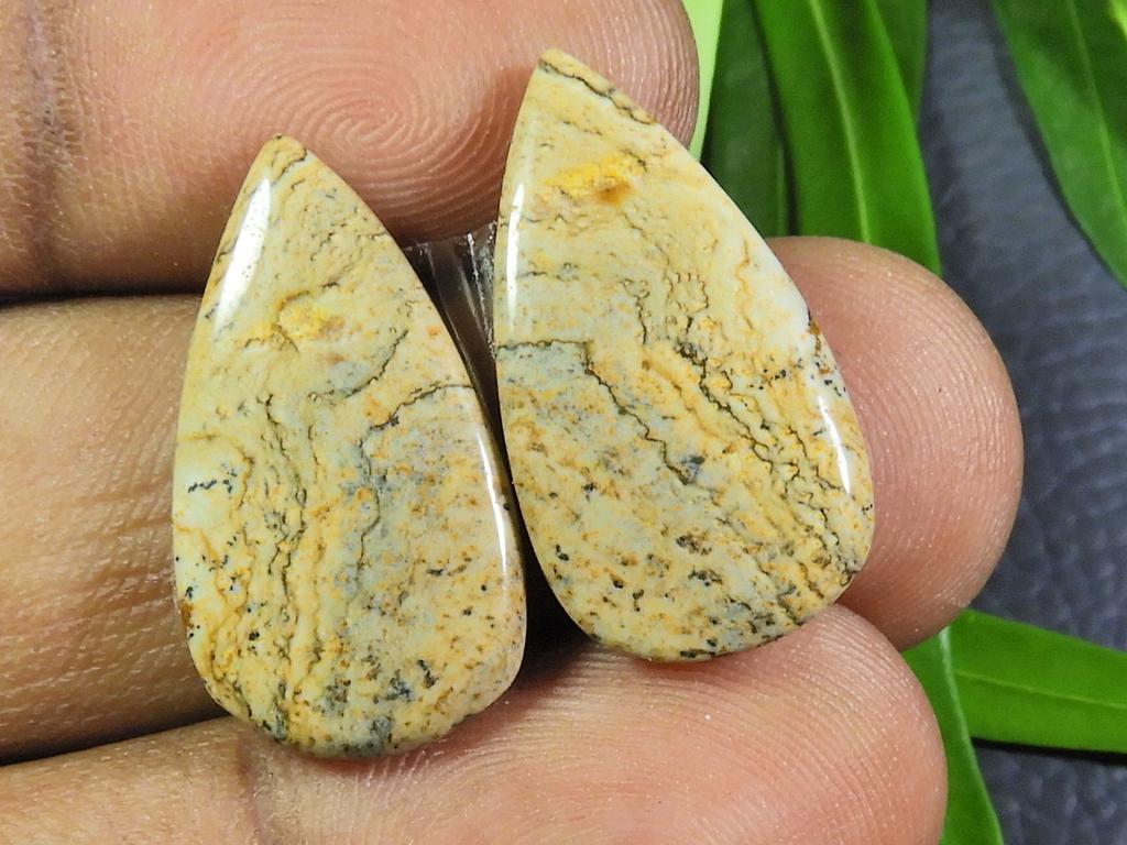 Pereche Potrivită Jasper Imagine Naturală Piatră Prețioasă Pară Cabochon Liber 13X23MM SK-677