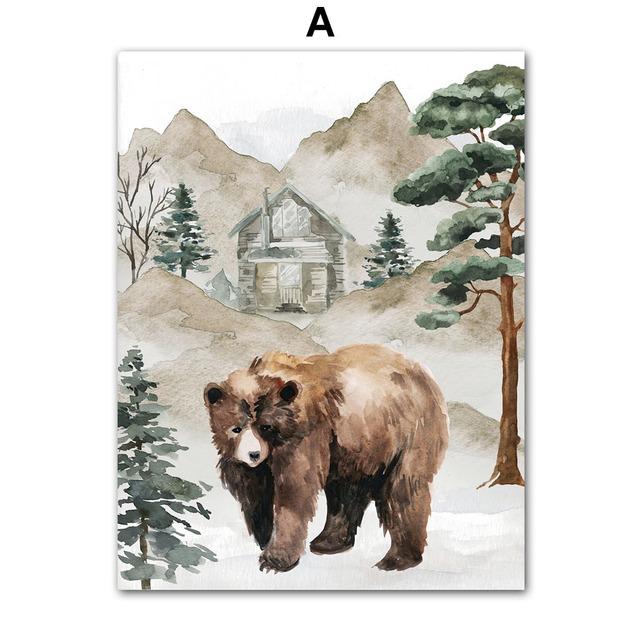 Bear Deer Fox Wolf Forest Jungle Animal Nursery Wall Art Canvas Painting Nordic Posters and Prints Pictures Kids Room Home Decor