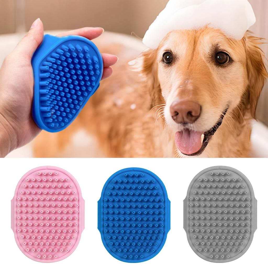 1PC Dog Bath Brush Grooming Shedding Soothing Massage Rubber Bristles Curry Comb with Adjustable Ring Handle for Pet Dogs Cats