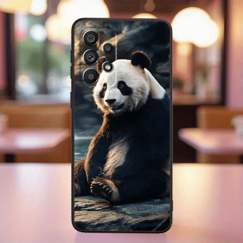 Cartoon Anime Panda Cute For Samsung A41 A35 A34 A33 A32 A25 A24 A23 A21s A06 A05 A04 A03 Note 10 20 Ultra 5G Black Phone Case