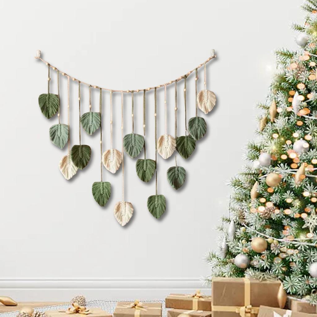Side Wall Hangings Leaf Woven Tapestries Feather Tassels Bohemian Wall Decorations Leaf Art Decorations Wooden Beaded Garland