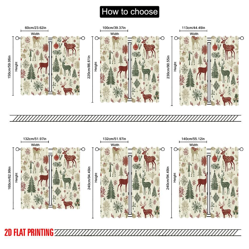 2pcs,2D plane printing Curtains&Window Treatment Christmas Trees Snowflakes Deer Versatile Polyester (without rod) Room Decor