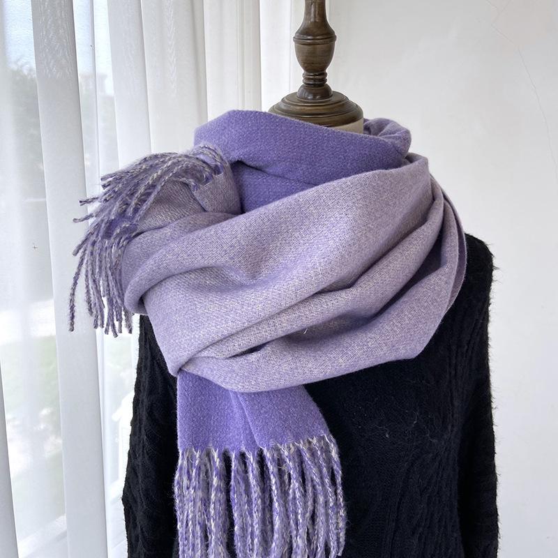 Women Winter Knitted Scarf Ladies Men Solid Double-Sided Tassel Scarve Mujer Male Foulard Wrap Shawl Unisex Imitation Cashmere