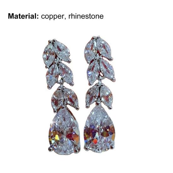 1 Pair Dangle Earrings Leaf Shape Rhinestones Jewelry Delicate Cubic Zirconia Stud Earrings for Wedding