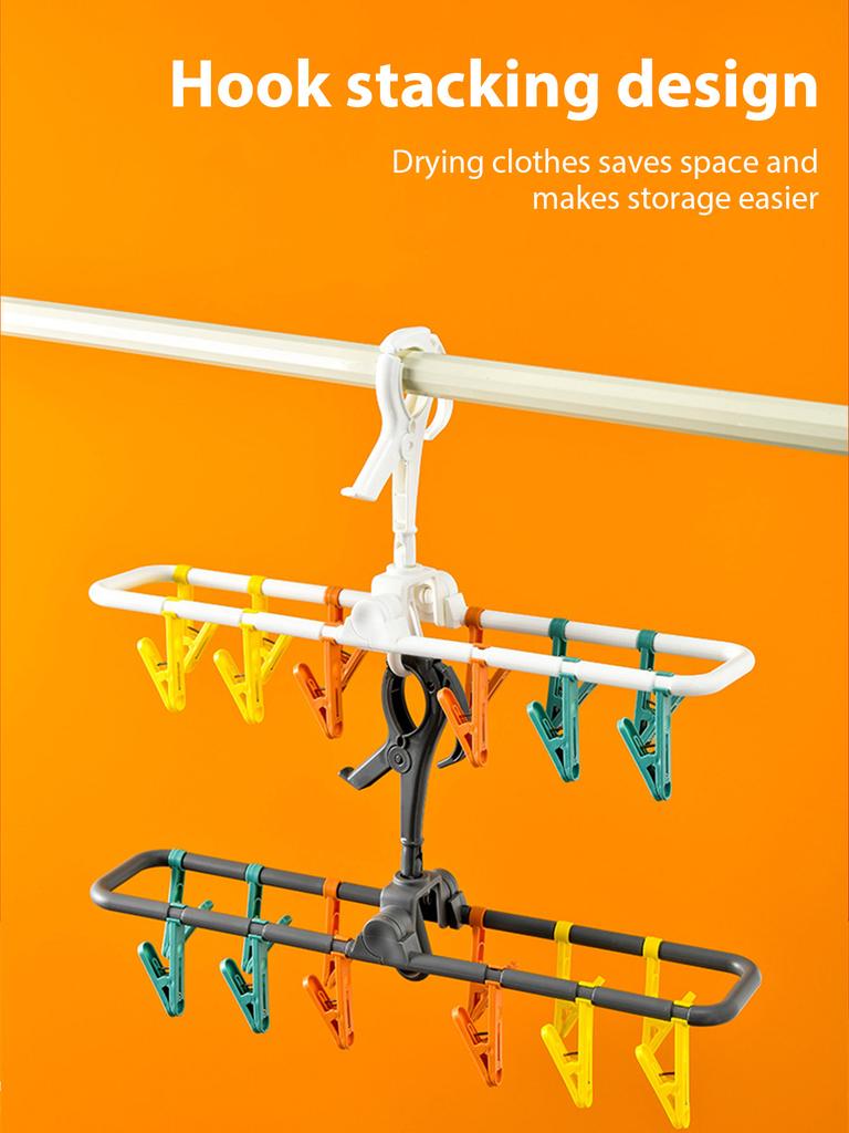 Portable Household Hanger Sun Drying Clip Windproof Hanger with 12 Socks Clip Underwear Clip Travelling Available
