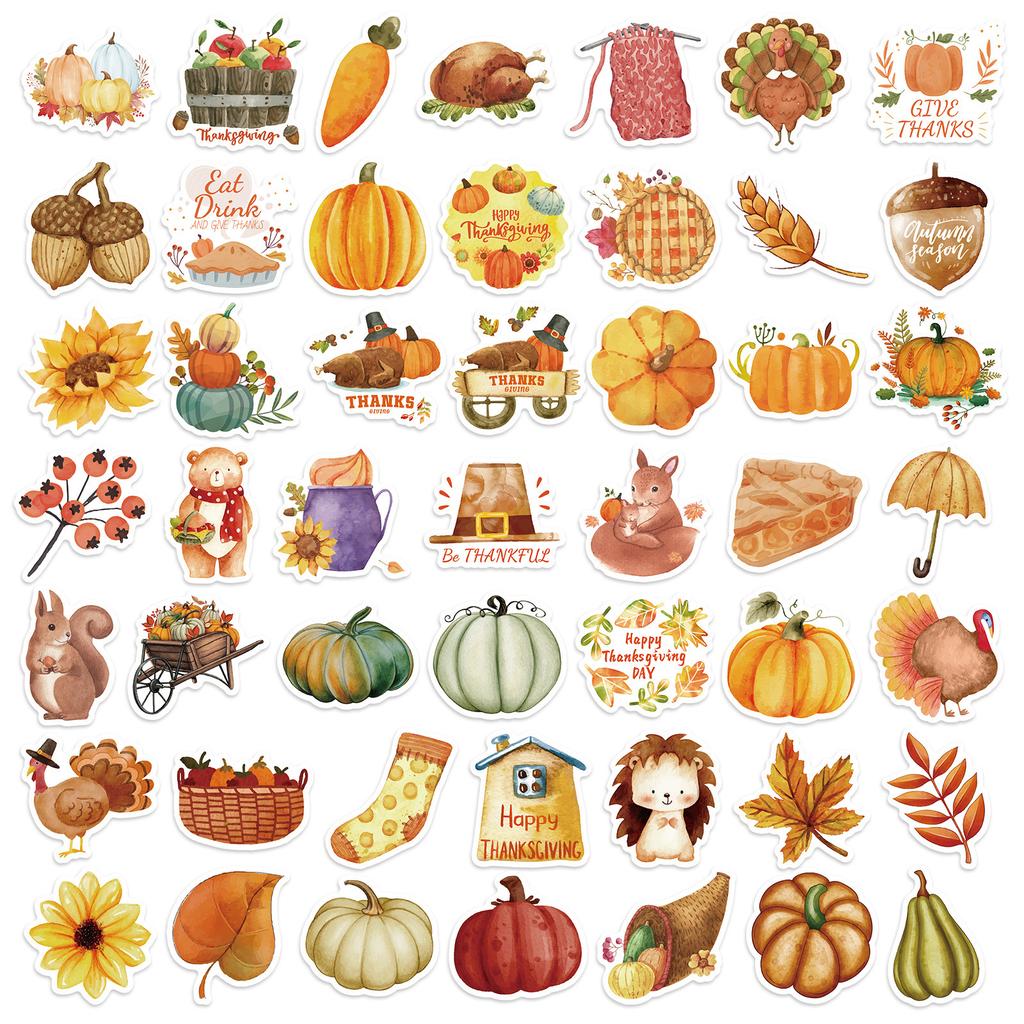 50-200 Thanksgiving Stickers Fall Harvest Festival Celebration Turkey Maple Leaf Graffiti Stickers Decorating Luggage