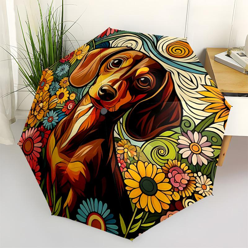 

1pc Dachshund Flowers Umbrella Portable Folding Umbrella Durable Iron Frame, Suitable for All Seasons Home Travel Outdoor yy260319014