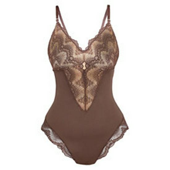 2024 Lace Patchwork Camisole Bodysuit: Sexy Plus Size Erotic Lingerie for Autumn & Winter S коричневый