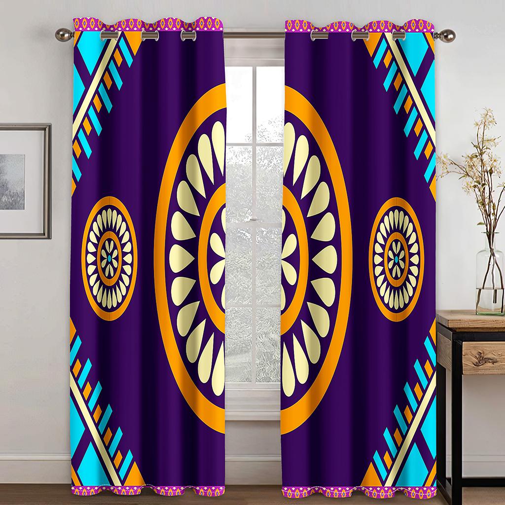 2 Stück Afrikanisches Muster Ethnisch Antik Vorhang Bunt Stammesgeschichte Druck Stangentaschenvorhänge Halbverdunkelungsvorhänge Für Schlafzimmer