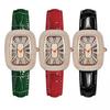 Women Vintage Petite Bracelet Dainty Watch Small Square Analog Quartz Watch Luxury Ladies Adjustable Leather Strap Rhinestones Wristwatch for Women