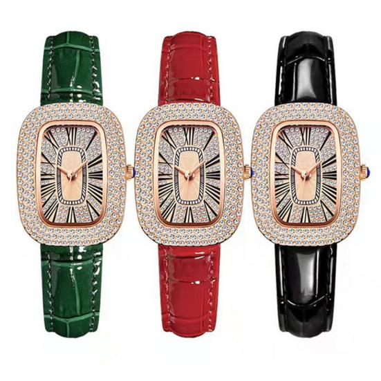 Women Vintage Petite Bracelet Dainty Watch Small Square Analog Quartz Watch Luxury Ladies Adjustable Leather Strap Rhinestones Wristwatch for Women