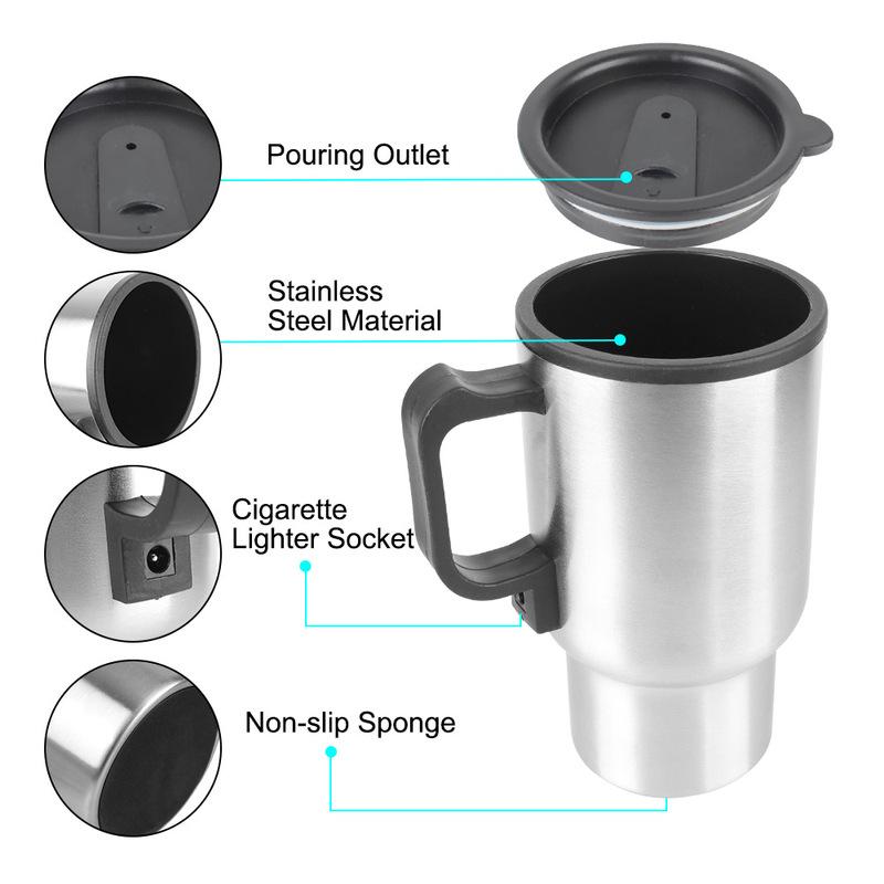 Camping Travel Kettle Water Coffee Milk Thermal Mug Stainless Steel Vehicle Heating Cup 12V 450ml Electric Heating Car Kettle