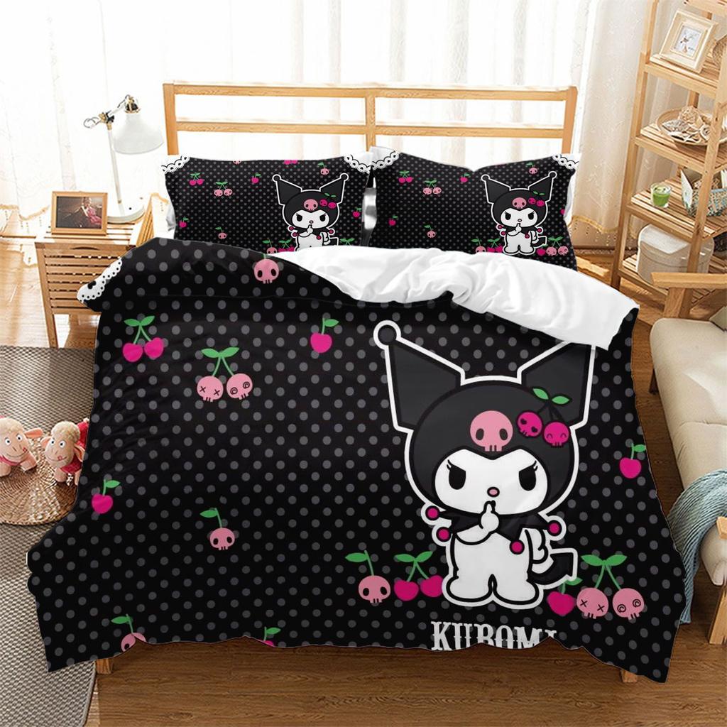 Hot Cartoon Character Kuromi Bedding Setkuromi Melody Duvet Cover Bed Set Quilt Cover PillowcaseKing Queen Size Bedding Set