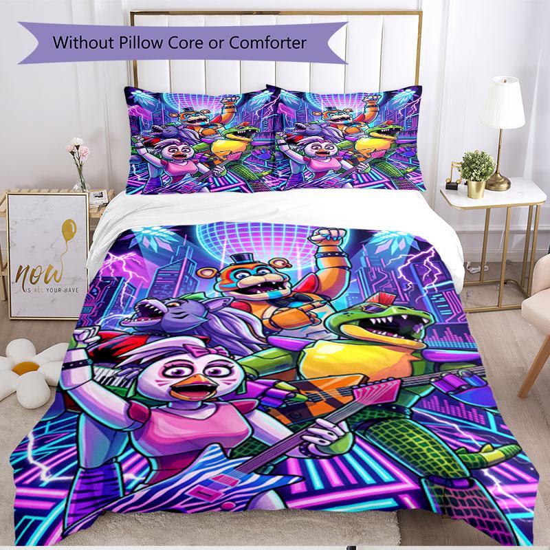 3-teiliges Bettbezug-Set (1 * Bettbezug + 2 * Kissenbezug, ohne Kern), Five Nights at Freddy's Druck Weiches Ganzjahres-Bettwäscheset, Heim-Schlafzimmer-Dekor Geschenk