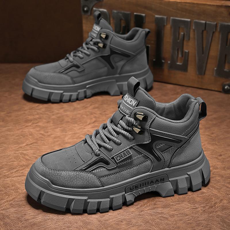 New Sports Shoes Mens Comfortable PU Leather Thick Sole High Top Male Sneakers Designer Man Running Tide Youth Mesh Footwear Men