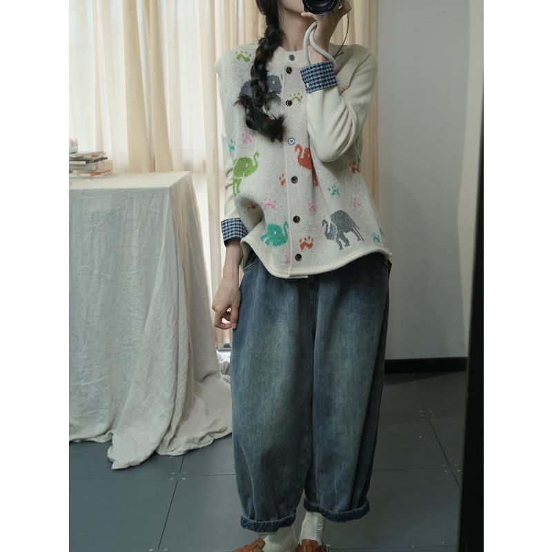 Dimanaf 2025 Women Sleeveless Buttons Autumn Vest Sweaters Style Printing  Knitting Casual Loose Sweater