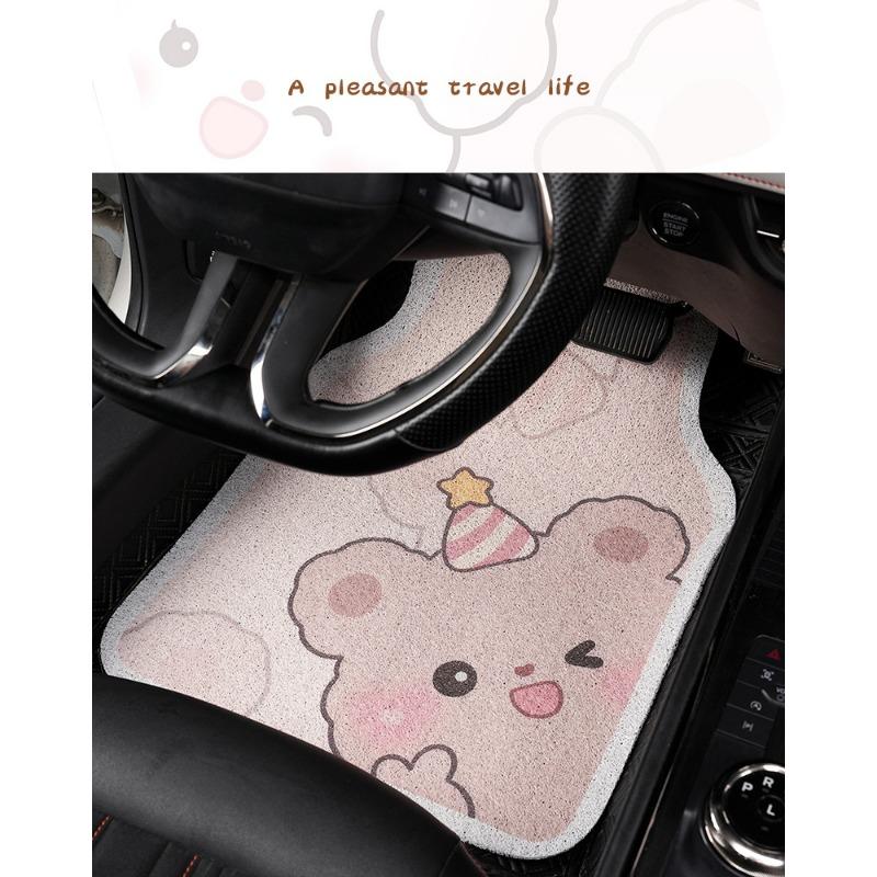 Cute Cartoon Coiled Wire Car Floor Mat Anti Dirt Universal Vehicle Interior Protection Pad