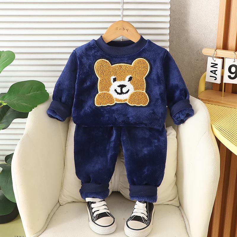 2025 Children's Two Piece Sleepwear Warm Men's and Women's Velvet Set Autumn and Winter Home Furnishings