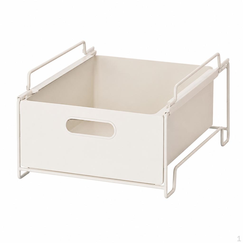 White Pull Out Drawers for Cabinets, Stackable Storage Organizer, Metal Sliding Drawer Office &