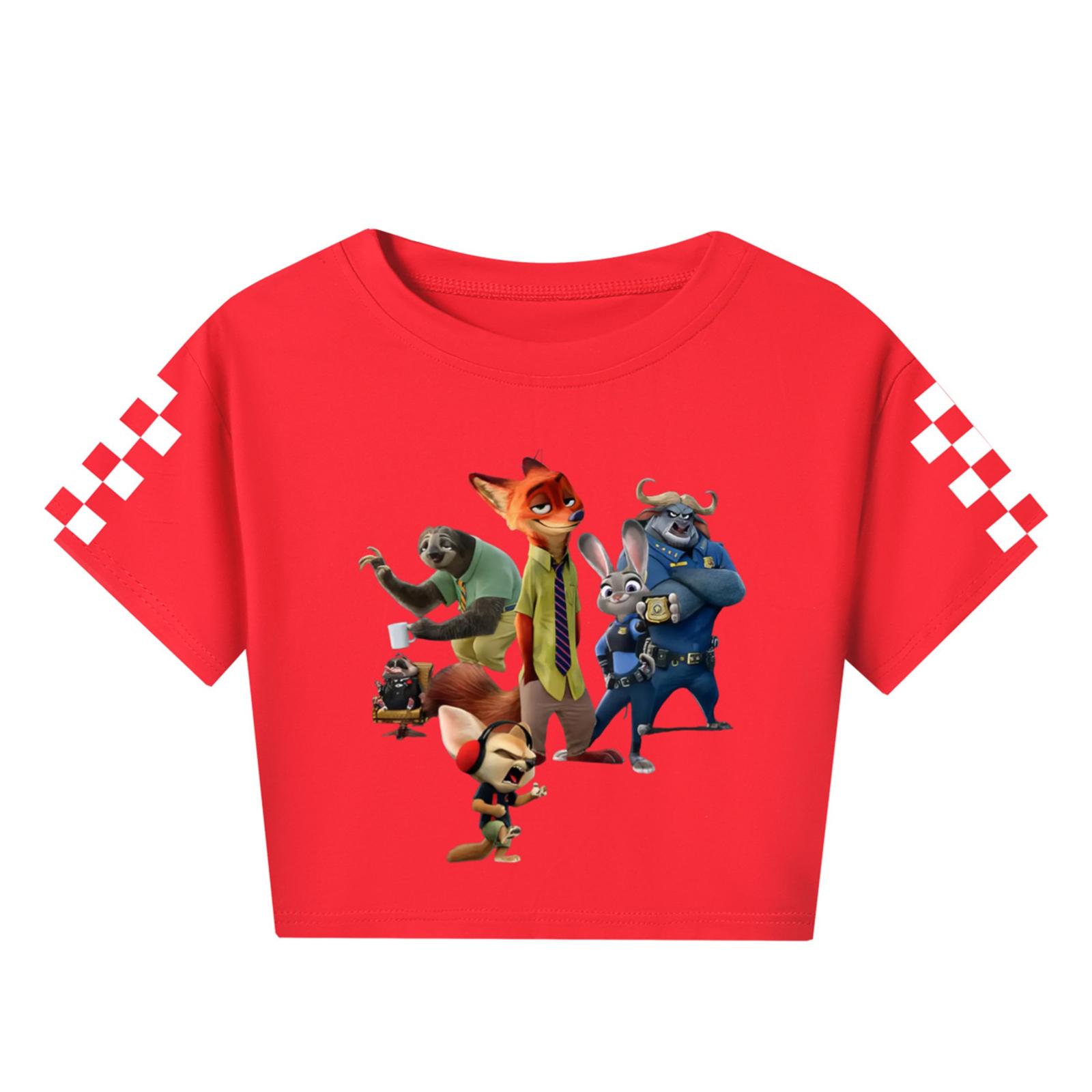 

Fashionable Round Neck Short Sleeve Work Clothes Printed Tops For KID Summer Tops 170 червоний