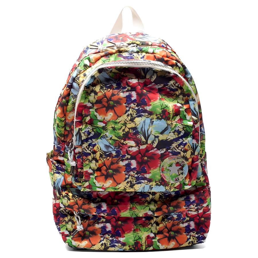Converse Floral Print Casual Sports Zipper Backpack Unisex Backpack Cream 12042C105 Milk White/Multicolor