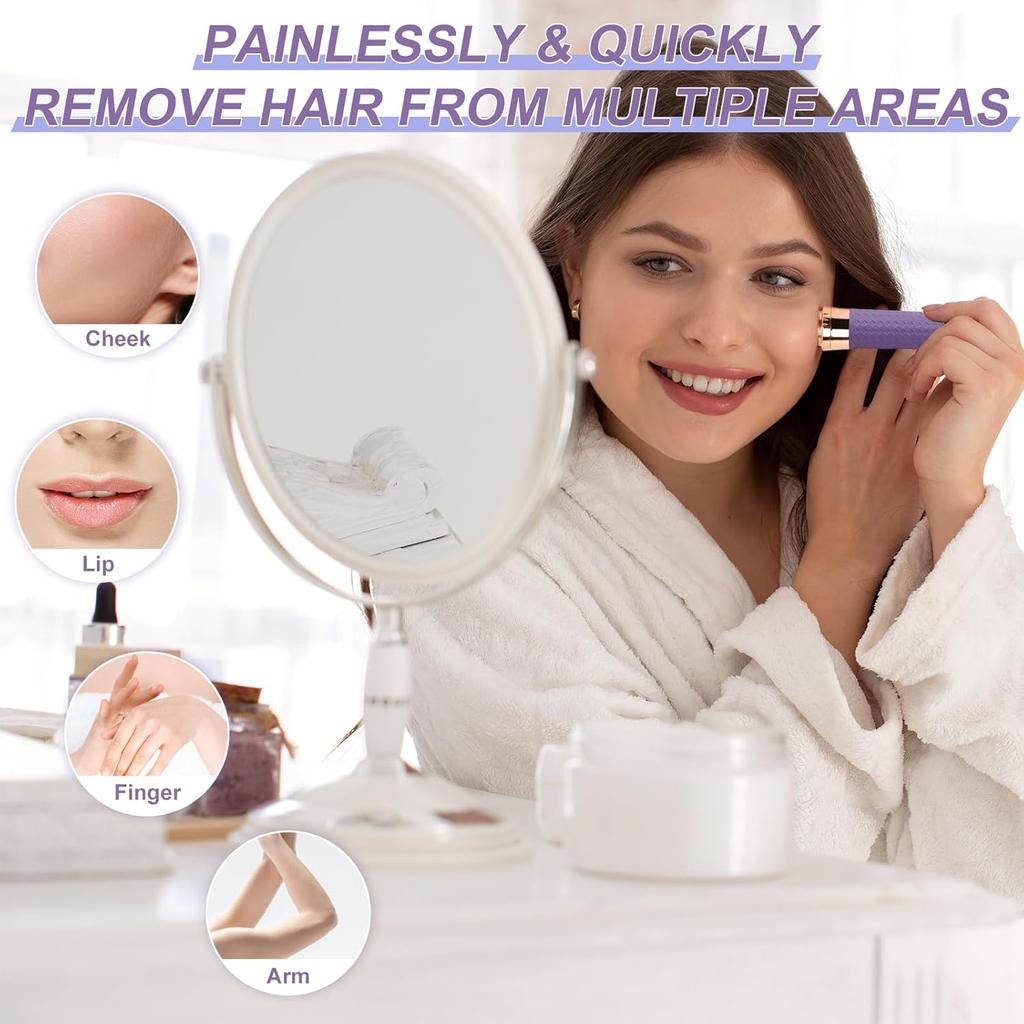 Facial Hair Removal for Women, Painless Rechargeable Hair Removal Device, Comes with 2 Replacement Heads, Portable Electric Shaver/Razor for Face,