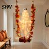 Geheimnisvolle Feiertagsfensterdekorationen Schwingender Geist Außen Dekoration, Große Halloween Hänge mit Ahornblatt Spukbaum Schmuck Ranken Lichter