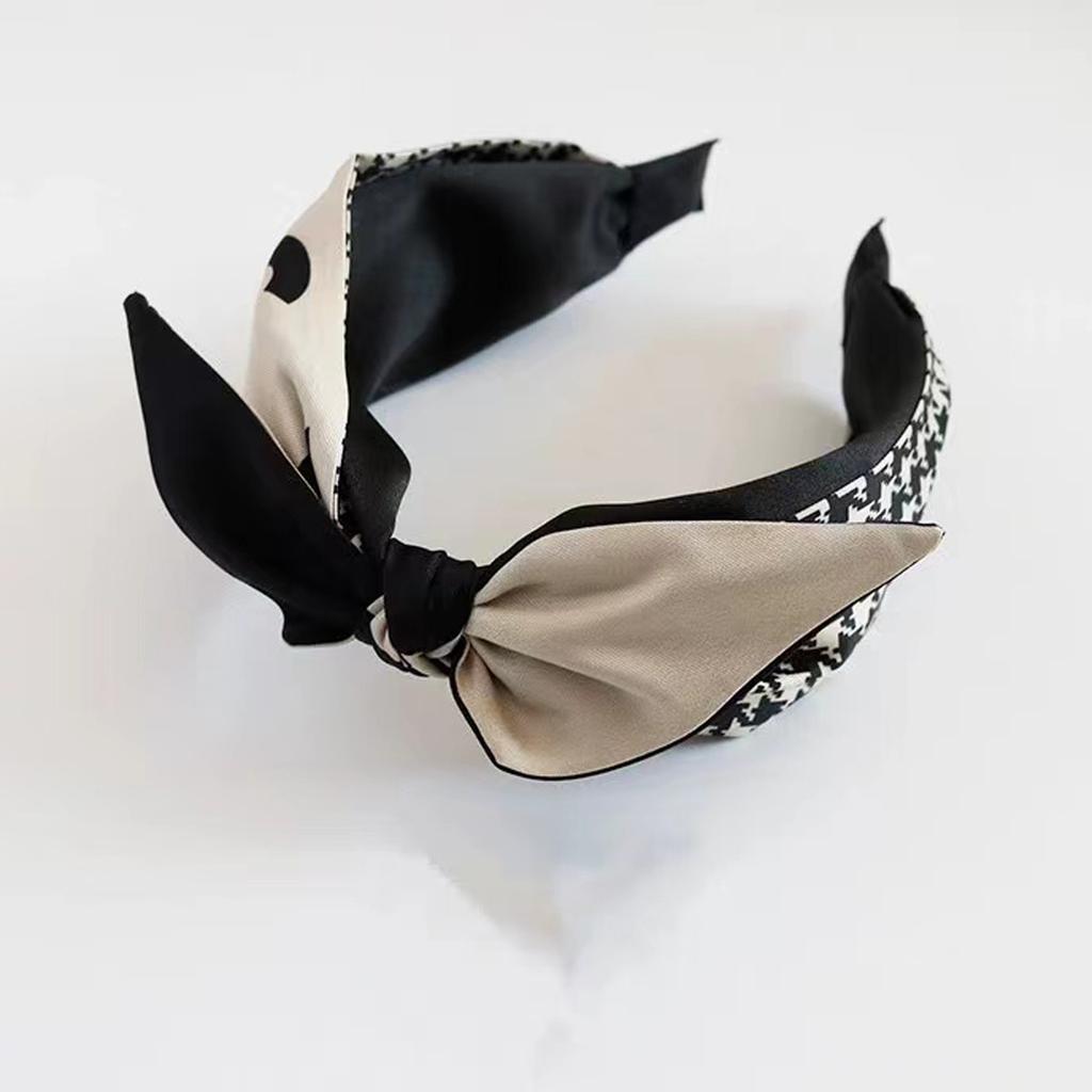 PROLY New Fashion Headband For Women Wide Side Bowknot Headwear Classic Houndstooth Patchwork Turban Hair Accessories