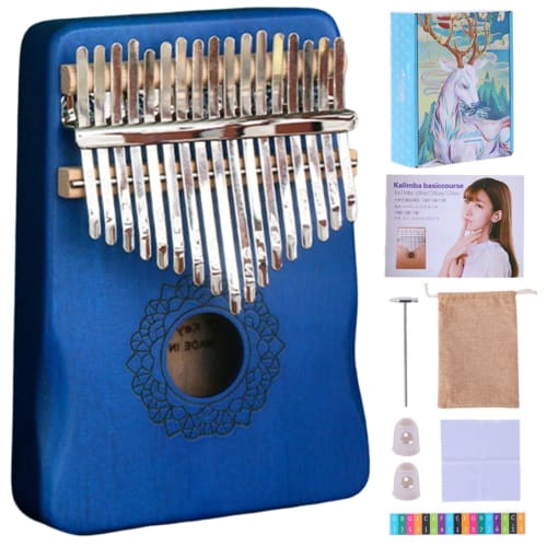 KeiSquare Kalimba 17-Key Thumb Piano for Beginners, Mahogany Full Set, Thumb Instrument, Folk Instrument, Kalimba Gift (Blue)
