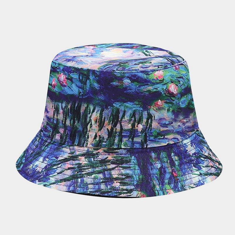 European and American new creative oil painting style double-sided bucket hat female tide travel shopping sun hat male leisure basin hat