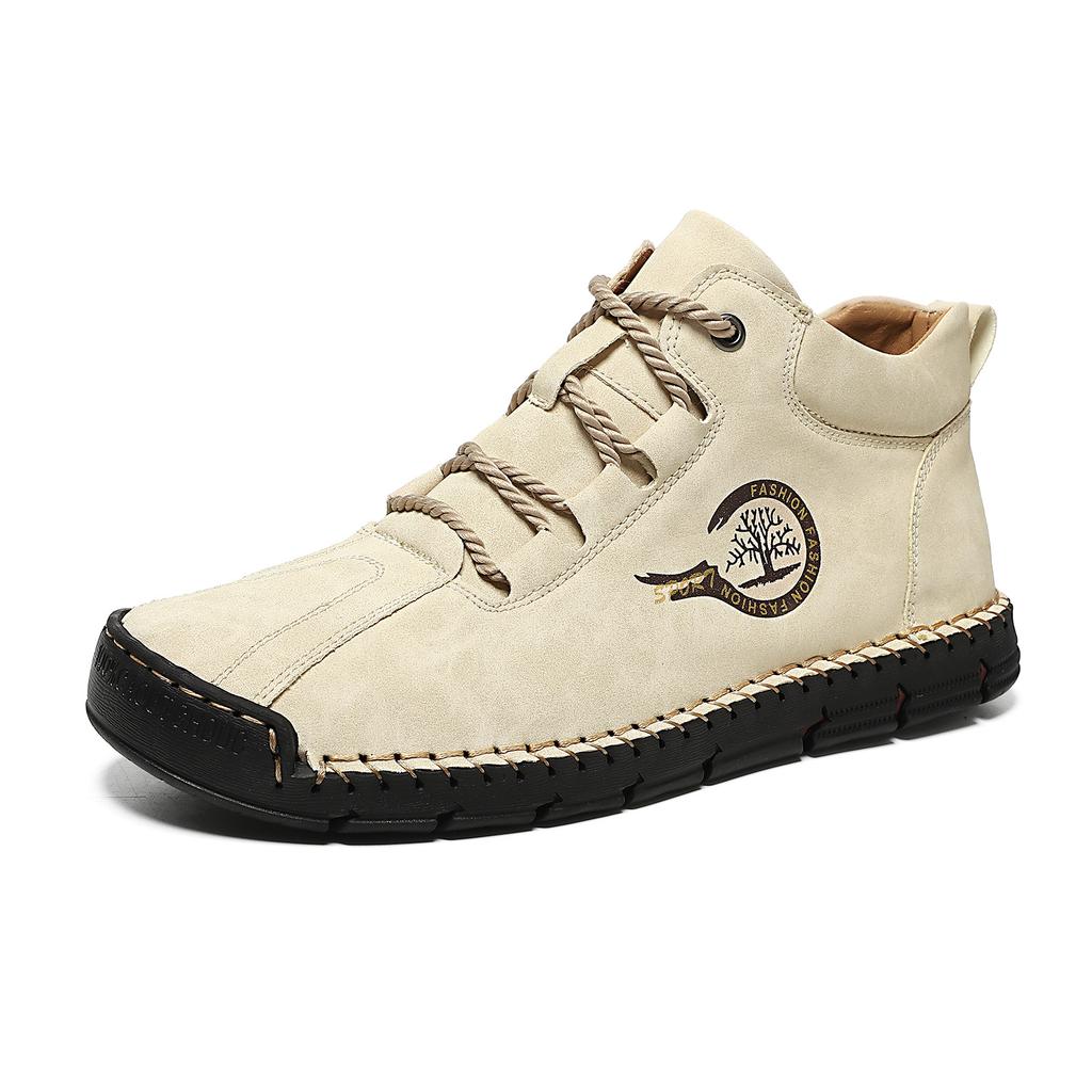 Large size men's shoes outdoor casual shoes flat bottom hand stitched shoes zipper Martin boots short boots