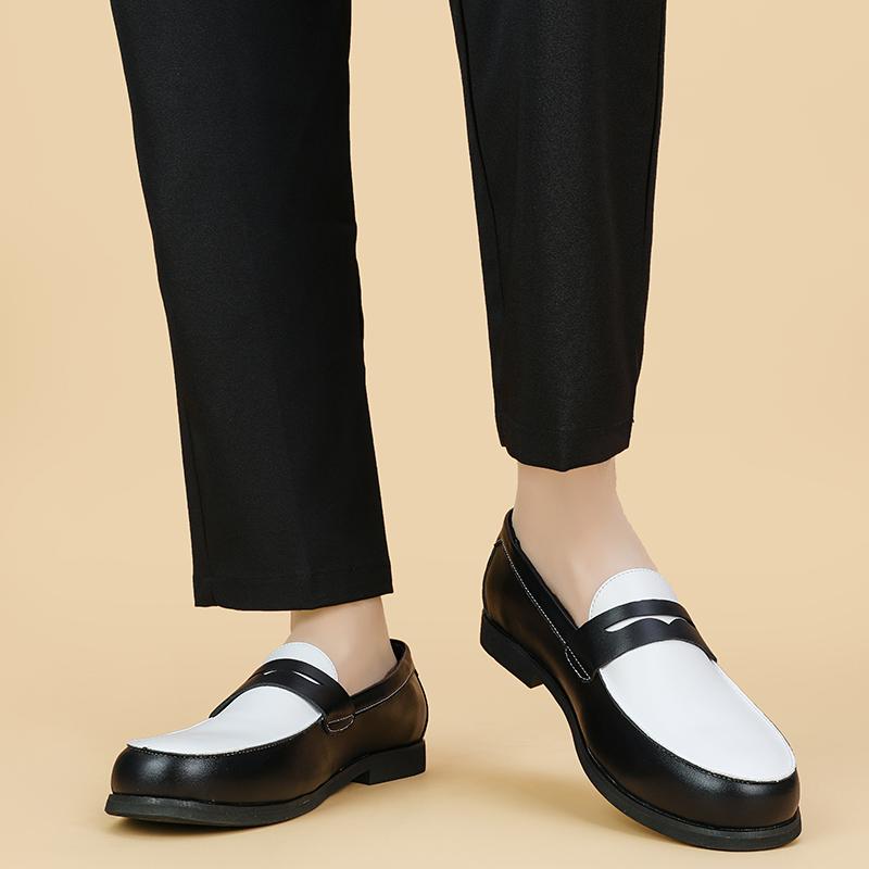 New Gentleman Designer Penny Loafter Men's Pointed Black With White Slip On Wedding Shoes Formal Dress Footwear Zapatos Hombre