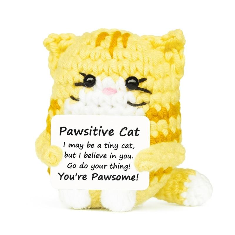 

Compact Size Wool Knitted Cats Toy Emotional Support With Affirmation Card For Office Decoration Car Accessory Multi Color